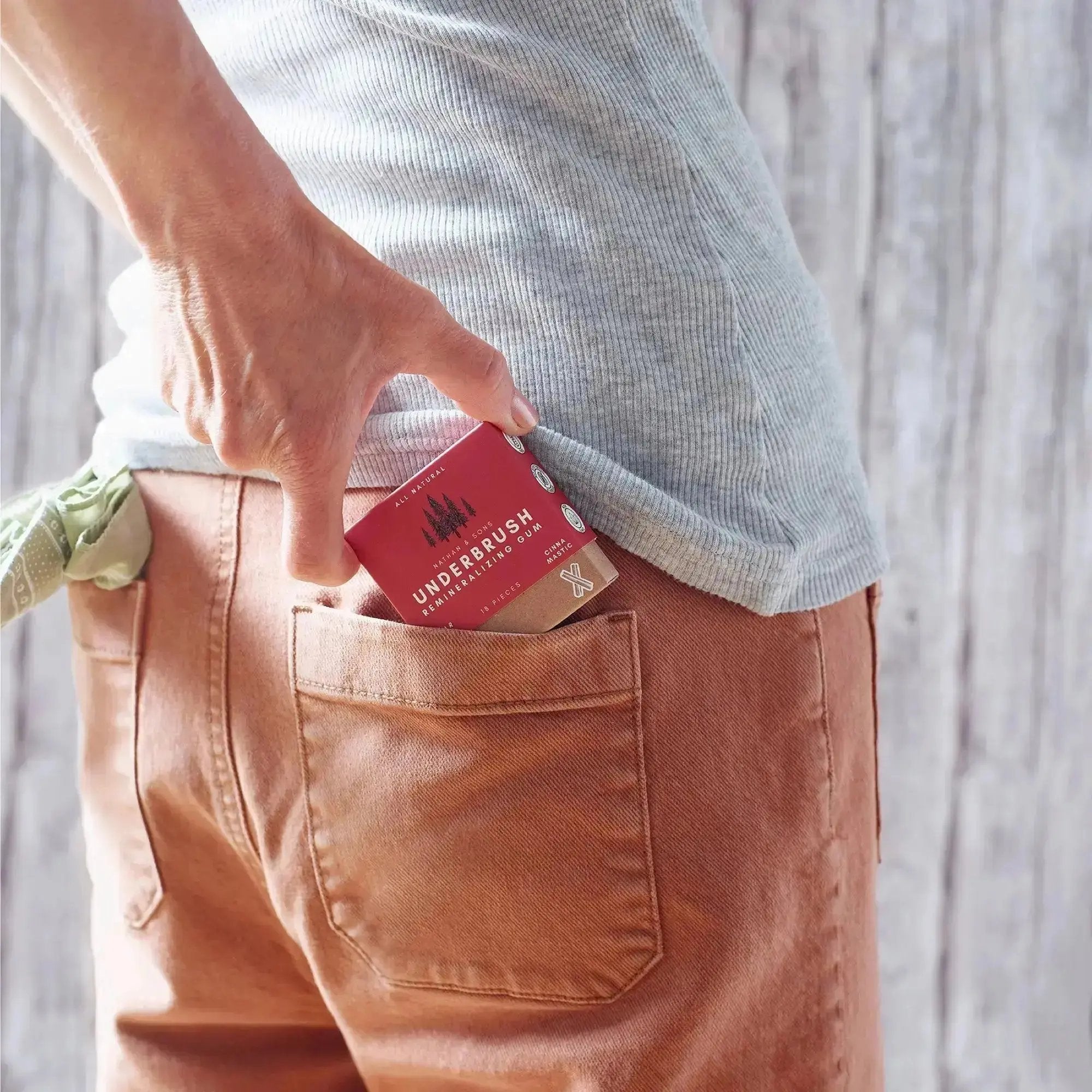 Cinna-Mastic gum tucked in a pocket